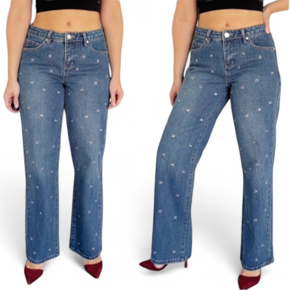 Cali 1850 dark wash wide leg high rise grommet detail jeans size 5/27 - Picture 12 of 12